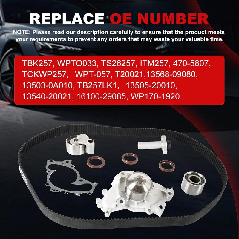Autodevil Engine Timing Belt Kit Water Pump 3.0L Fit for Camry 1994-2001 Avalon 95-04 Sienna 98-03 Solara 99-03 for ES300 94-01 RX300 99-03 1MZFE TBK257 w/Gasket, Bearing, Tensioner - Image 2
